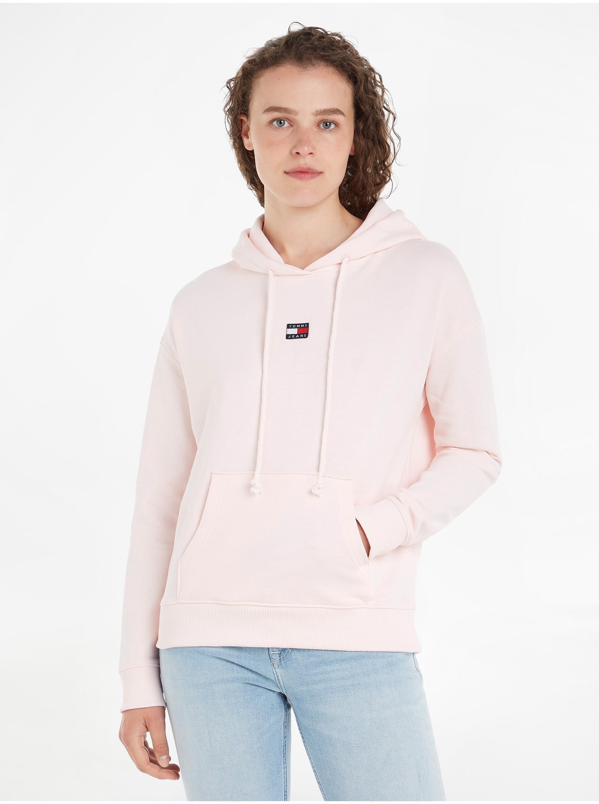 Světle růžová dámská mikina Tommy Jeans TJW XS Badge Hoodie - Dámské