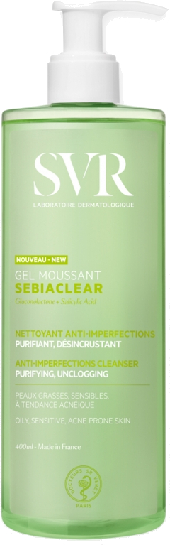 SVR Čisticí gel pro mastnou a aknózní pleť Sebiaclear (Anti-Blemishes Cleanser) 400 ml