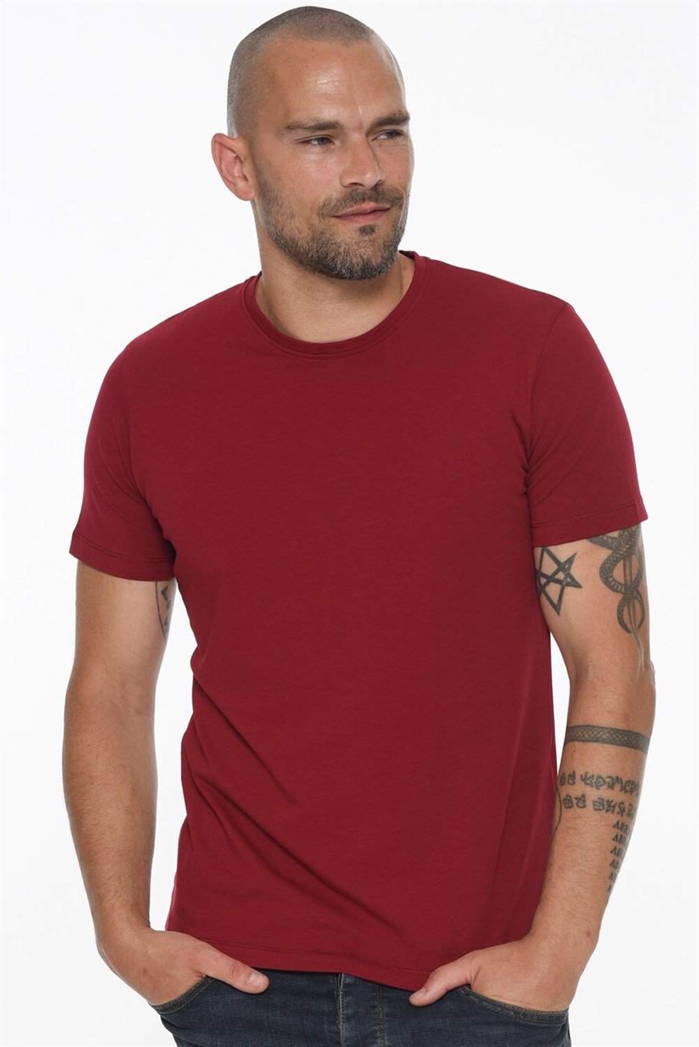 T8569 DEWBERRY BICYCLE COLLAR MEN'S T-SHIRT-BURGUNDY