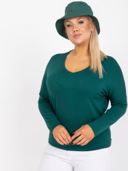 Tmavě zelená obyčejná halenka plus size basic s výstřihem do V Elisa