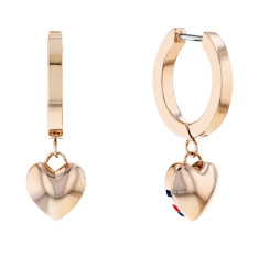 Tommy Hilfiger Moderní bronzové náušnice kruhy s přívěsky Hanging Heart 2780666