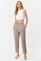 Trendyol Beige Carrot High Waist Polyviscose Woven Fabric Trousers