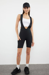 Trendyol Black Gathering Strap and Tulle Detailed Knitted Sports Biker/Cycler/Short Tights