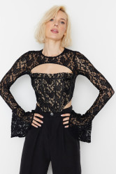 Trendyol Black Lace Corset Detailed Blouse