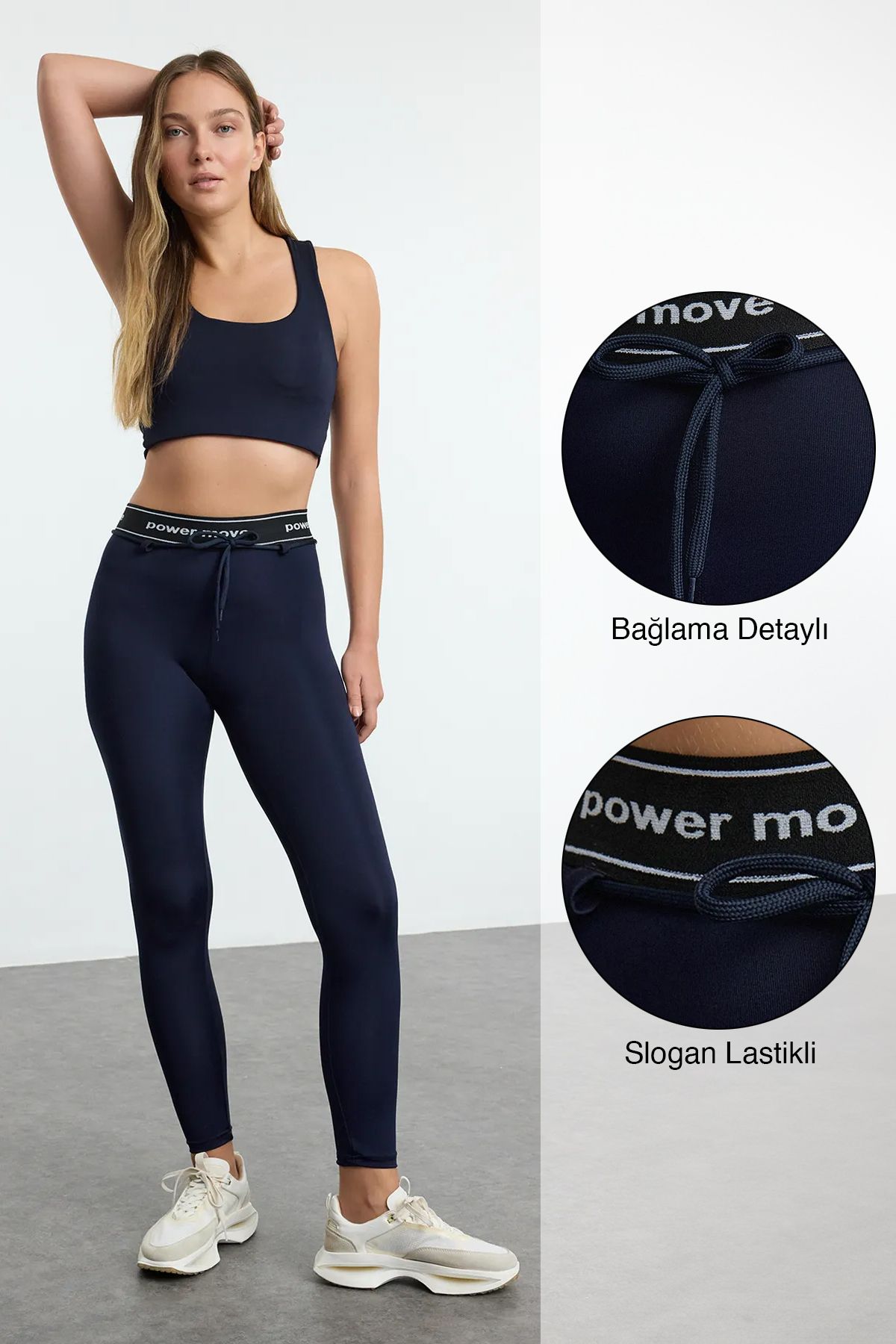 Trendyol Black Tie and Slogan Elastic Detailed Full Length Knitted Sports Leggings