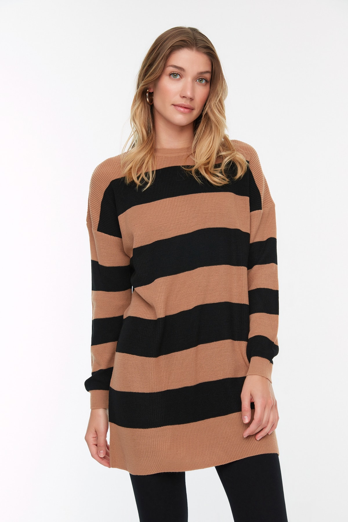 Trendyol Brown Striped Knitwear Sweater