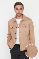 Trendyol Camel Regular Fit Pocket Buttoned Winter Seasonal Suede Jacket Coat