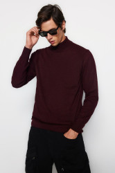 Trendyol Claret Red Slim Fit Wool Half Turtleneck Basic Knitwear Sweater