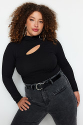 Trendyol Curve Black High Neck Plain Body Fitted Ribbed Knit