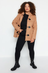 Trendyol Curve Camel Button Closure Hooded Cachet Coat