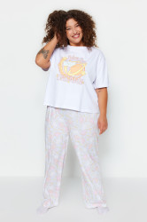 Trendyol Curve Pink Printed Knitted Pajama Set