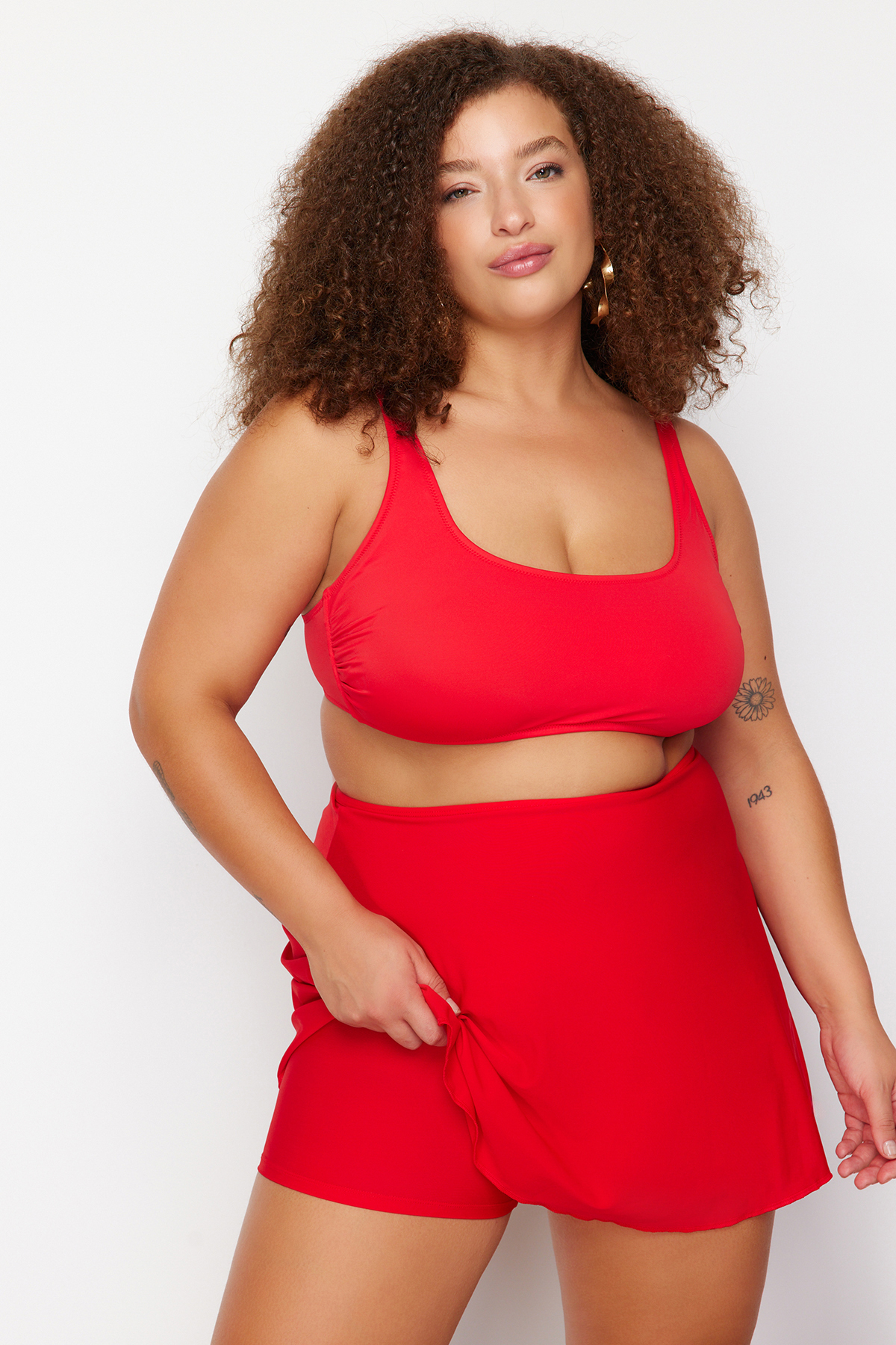 Trendyol Curve Red Short Skirted Mini Plus Size Bikini Bottom