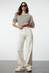 Trendyol Ecru Waist Detail High Waist Wide Leg Trousers