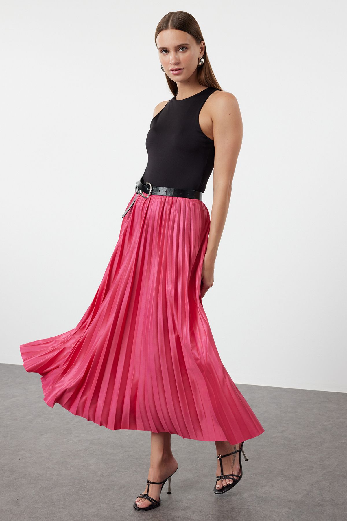 Trendyol Fuchsia Pleated Animal Print Skirt