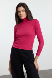 Trendyol Fuchsia Premium Soft Fabric Turtleneck Fitted/Fits Body Flexible Knitted Blouse