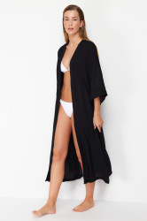 Trendyol Geometric Patterned Belted Maxi Woven Kimono & Kaftan