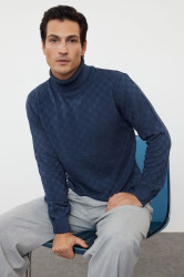 Trendyol Indigo Men's Turtleneck Textured Knitwear Sweater