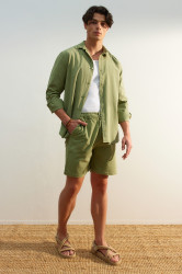 Trendyol Khaki Loose Fit Cotton Laced Shorts