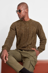 Trendyol Khaki Slim Cotton Crew Neck Flecked Knitwear Sweater