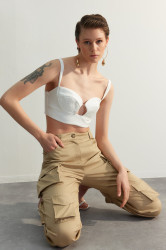 Trendyol Limited Edition Ecru Bustier with Stitching Detail