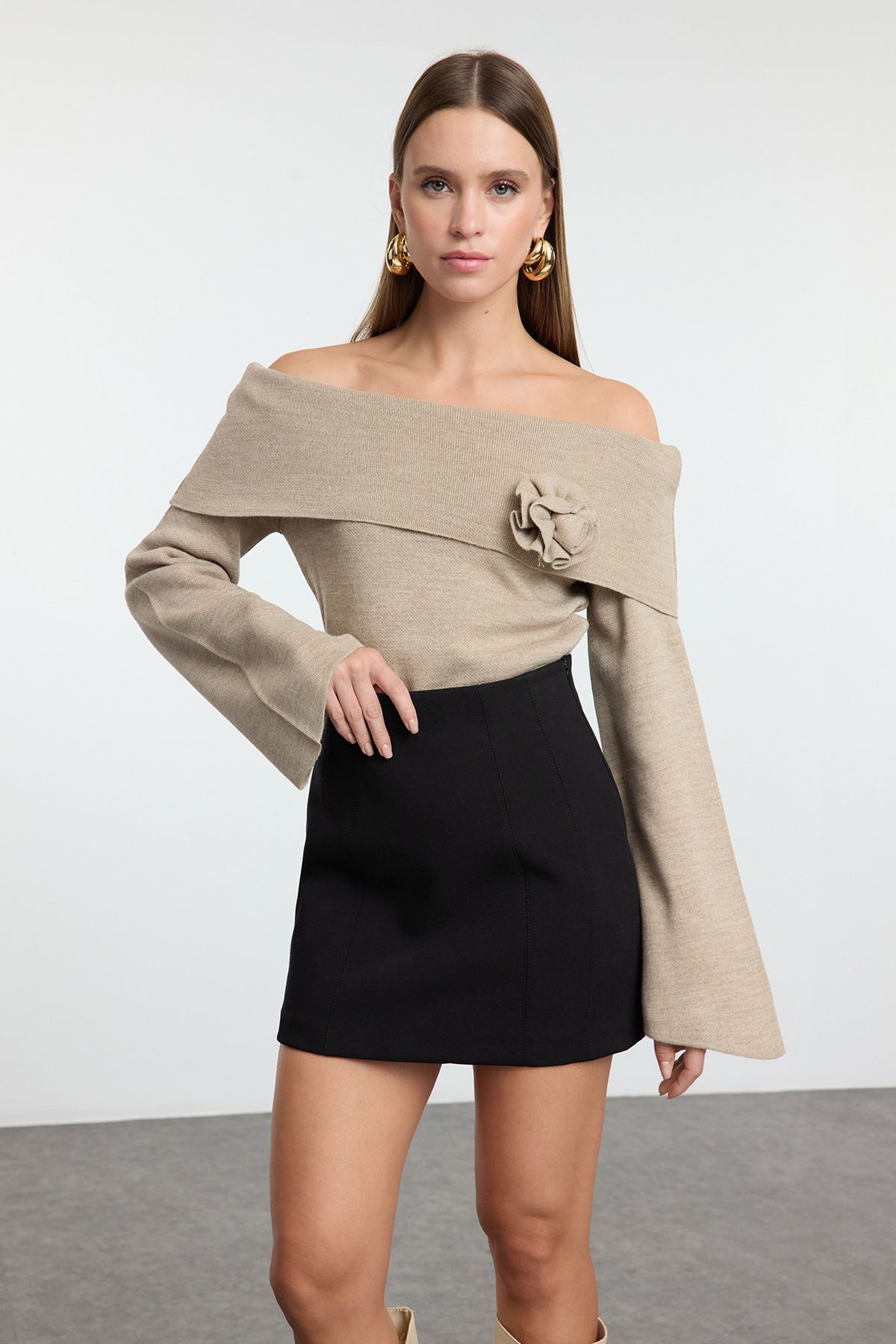 Trendyol Mink Rose Detailed Knitwear Sweater