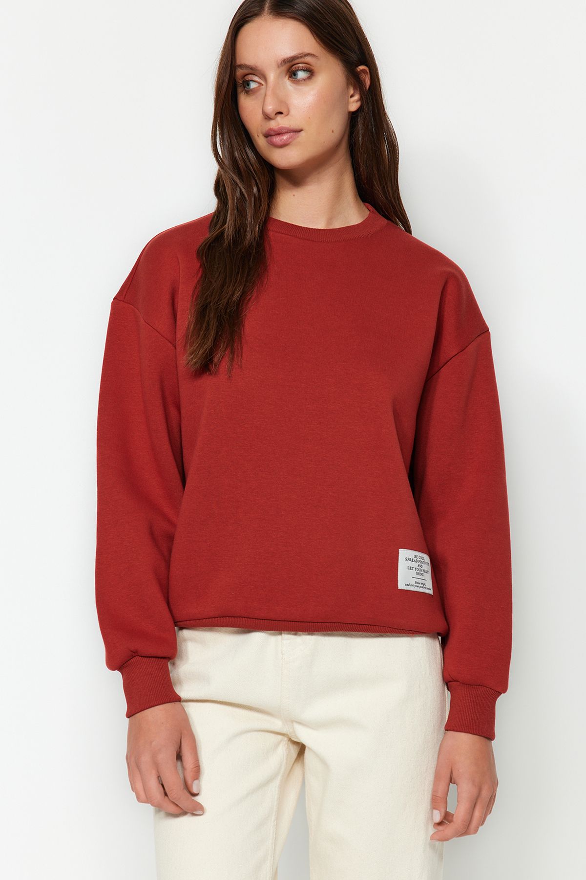 Trendyol Tile Label Detailed Regular Crew Neck Knitted Sweatshirt