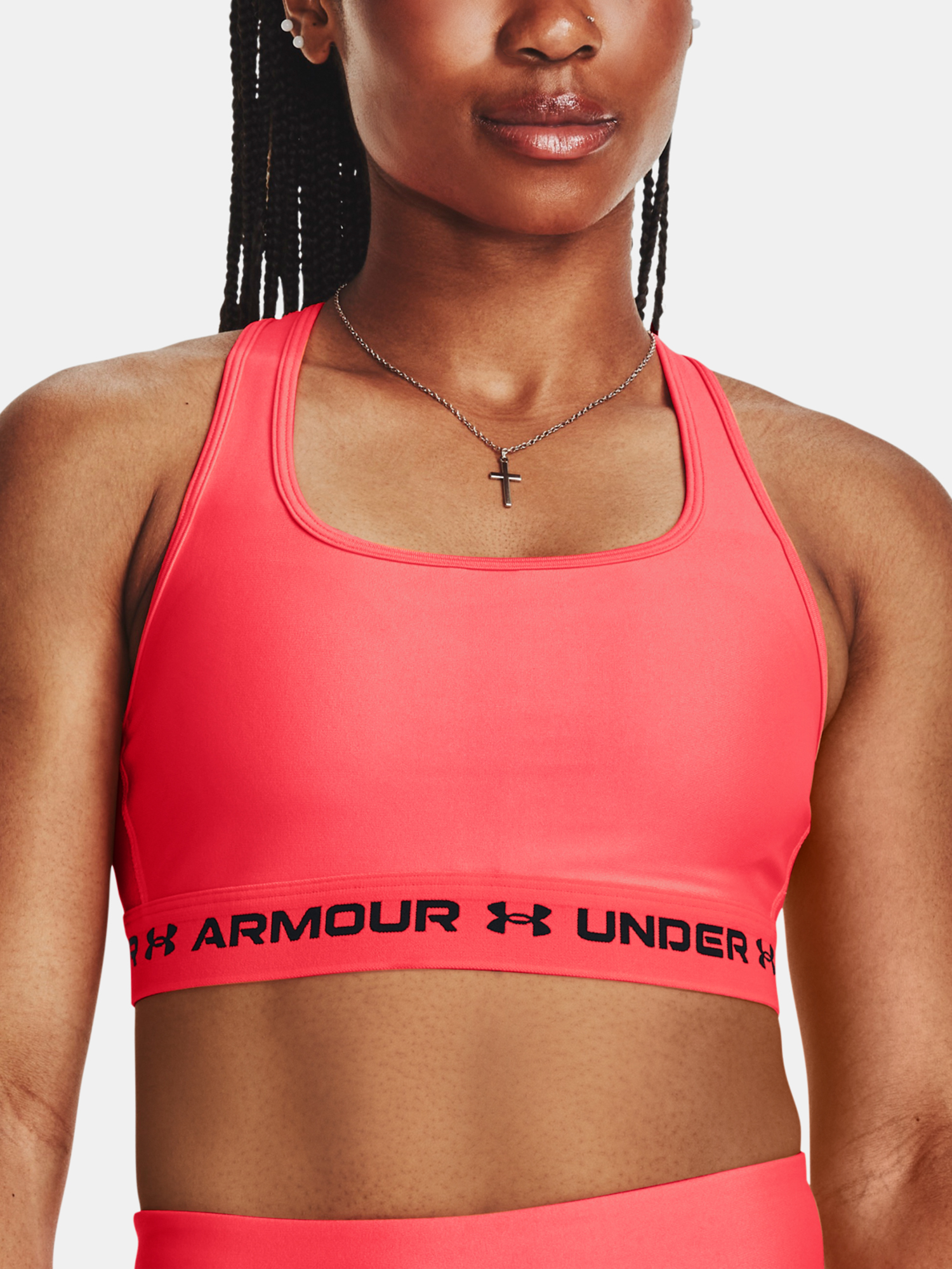 Under Armour Podprsenka Crossback Mid Bra-RED - Dámské