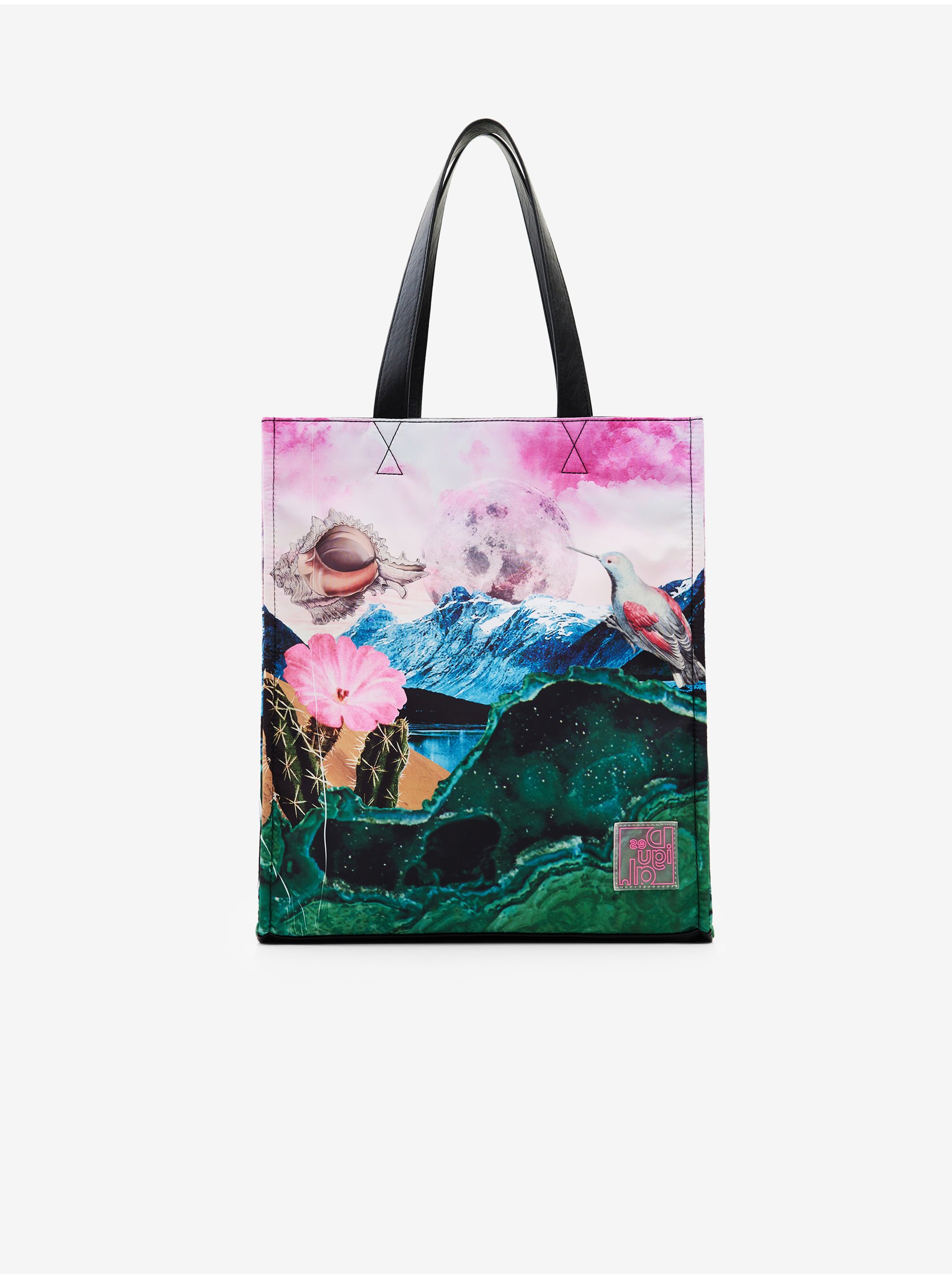 Zeleno-růžový dámský vzorovaný shopper Desigual Paisaje Surreal - Dámské